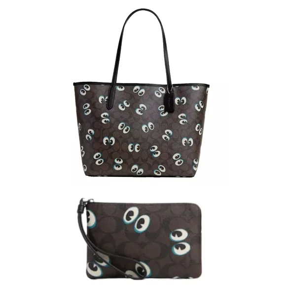 トートバッグ COACH City Tote In Signature Canvas With Halloween Eyes Coach City Tote In Signature Canvas With Halloween Print